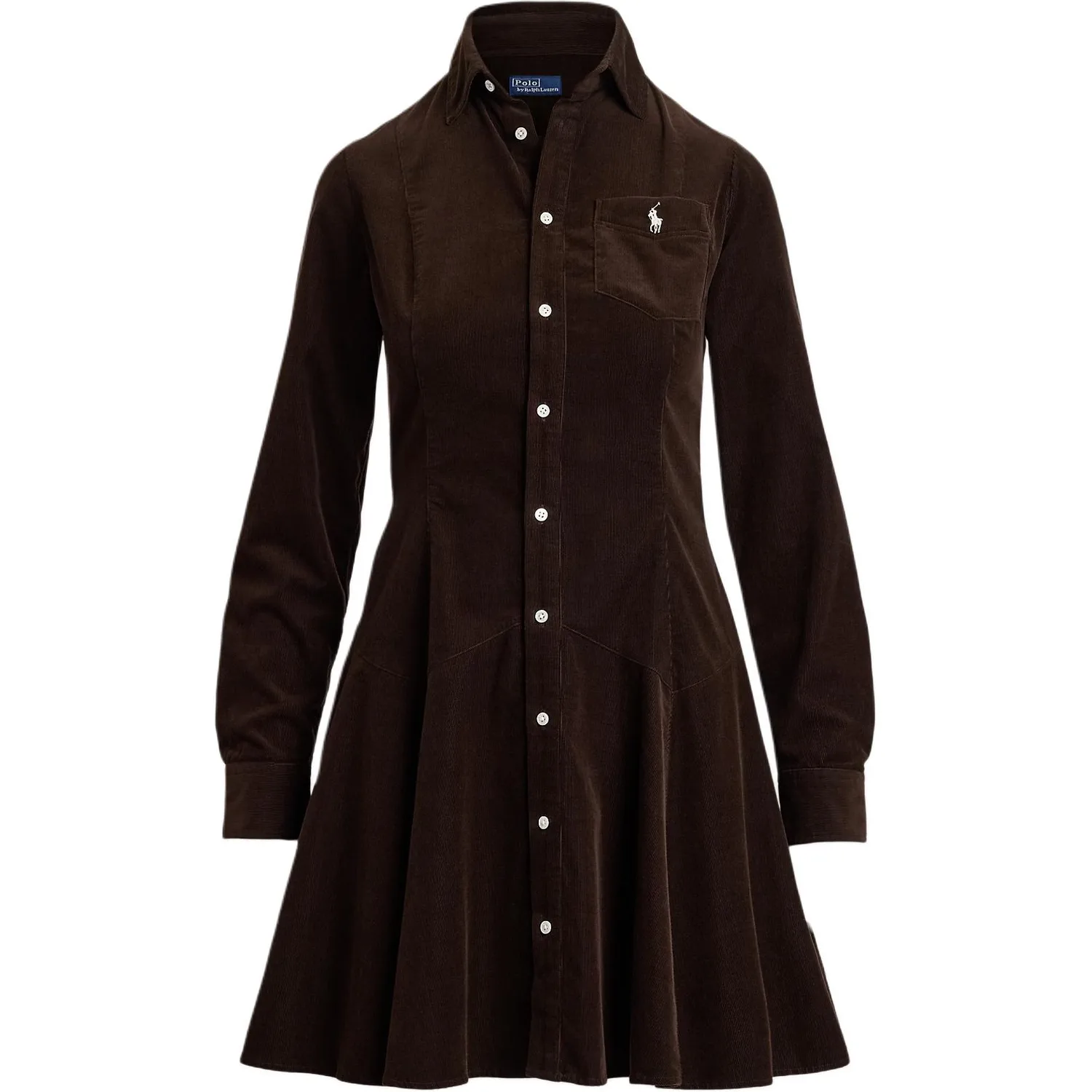 Короткое платье-рубашка из вельвета с расклешенным подолом Polo Ralph Lauren, Deep Beech Wood