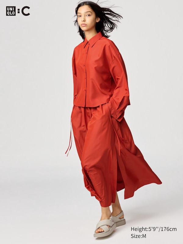 

Длинная юбка с разрезом и сборками Uniqlo, оранжевый