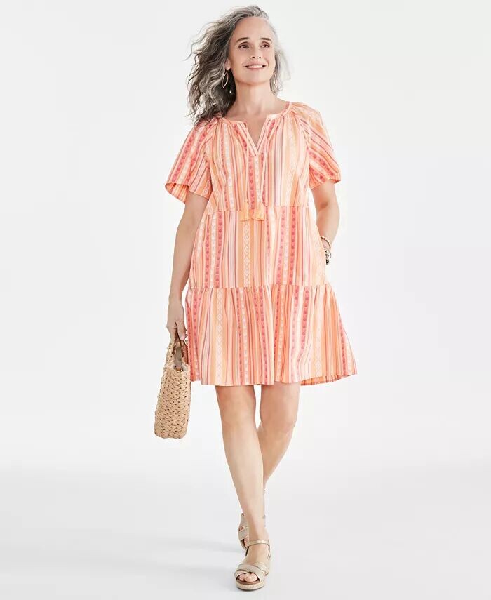 

Женское многоуровневое платье в полоску с разрезом Style & Co, оранжевый