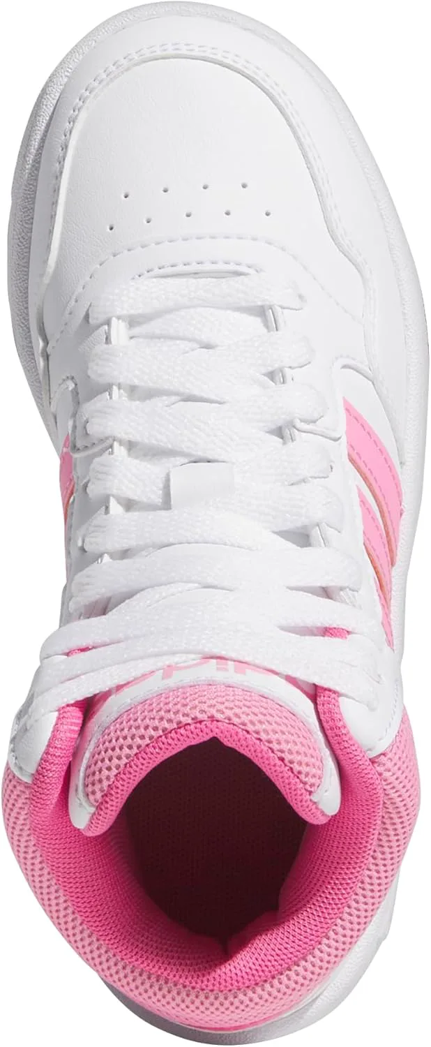 Баскетбольные кроссовки Adidas Kids' Hoopds среднего верха, белый/розовый — фото 2