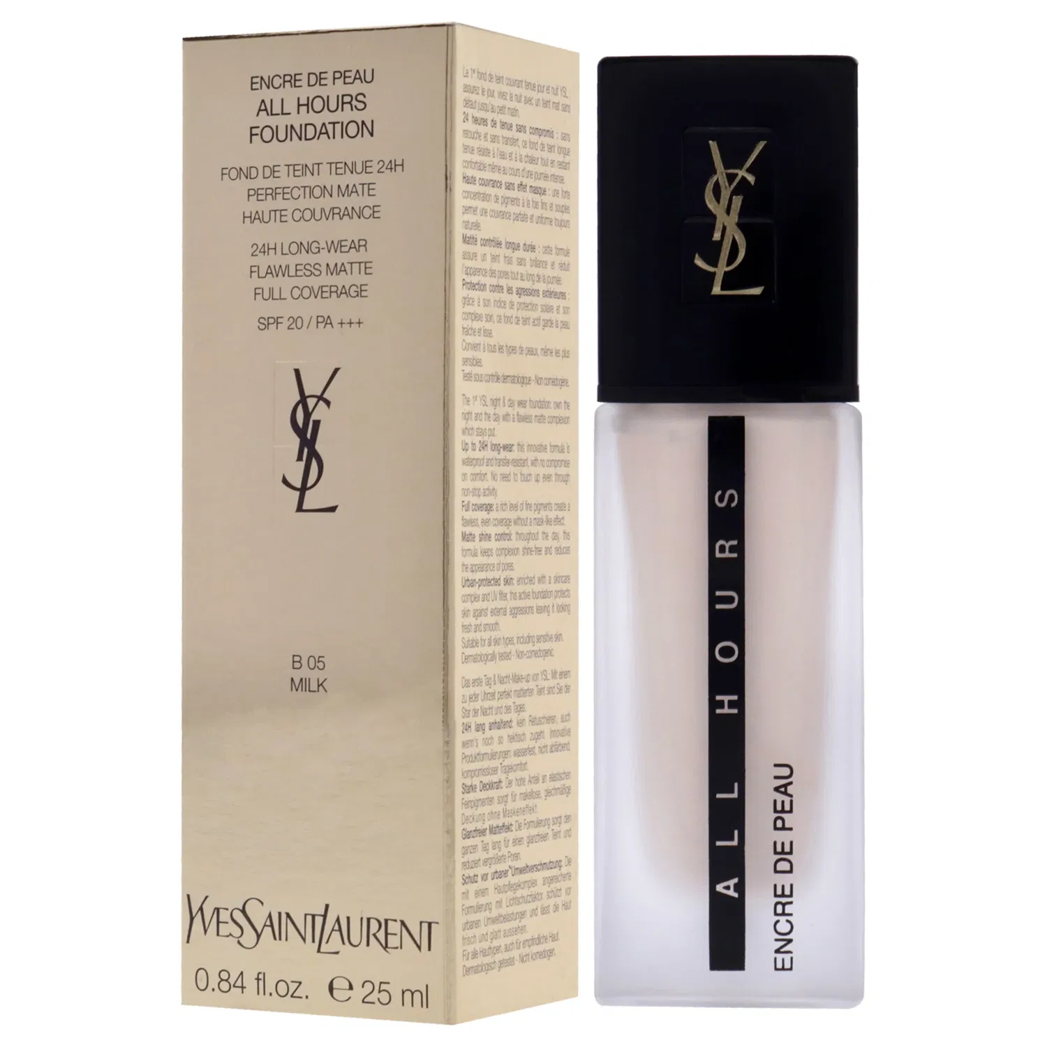 Тональный крем All Hours Foundation SPF 20 - B05 Milk от Yves Saint Laurent для женщин - 0,84 унции, коричневый — фото 4
