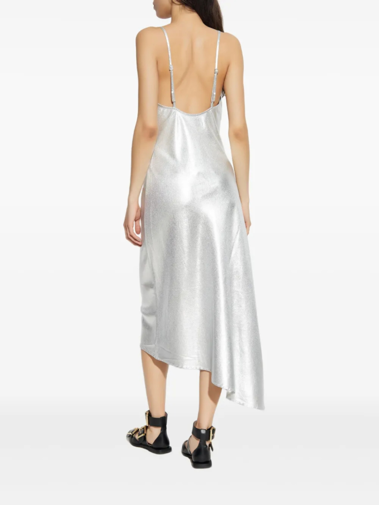 AllSaints платье-комбинация с эффектом металлик и сборками, серебряный — фото 4