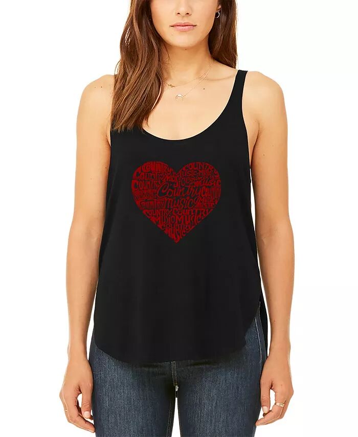

Женская струящаяся майка Word Art Country Music Heart LA Pop Art, черный