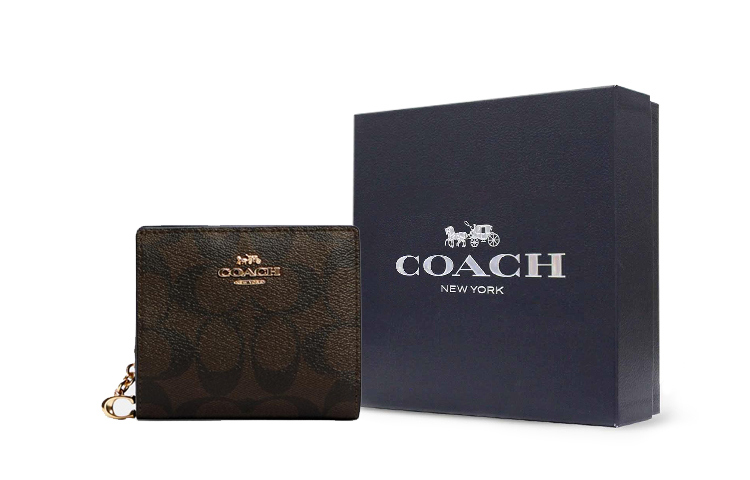 

COACH Женский бумажник из холста с кожаной отделкой тёмно-коричневый с монограммой