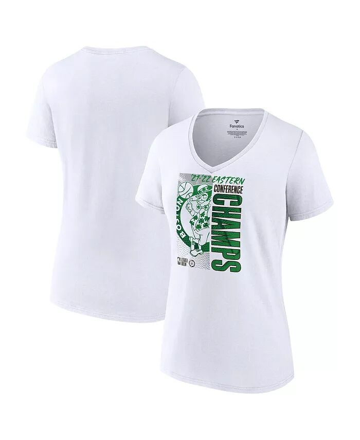 

Женская белая футболка Boston Celtics 2022 Eastern Conference Champions Plus Size с V-образным вырезом для раздевалки Fanatics