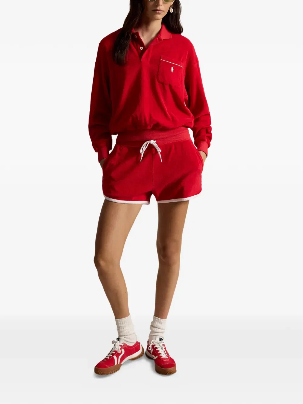 Шорты с контрастной отделкой и завязками на талии Polo Ralph Lauren, красный — фото 2