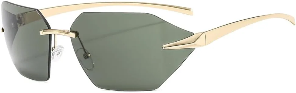 

Модные ретро-солнцезащитные очки без оправы для женщин и мужчин, роскошные солнцезащитные очки, трендовые модели, защита от ультрафиолета UV400 generic, Gold Green