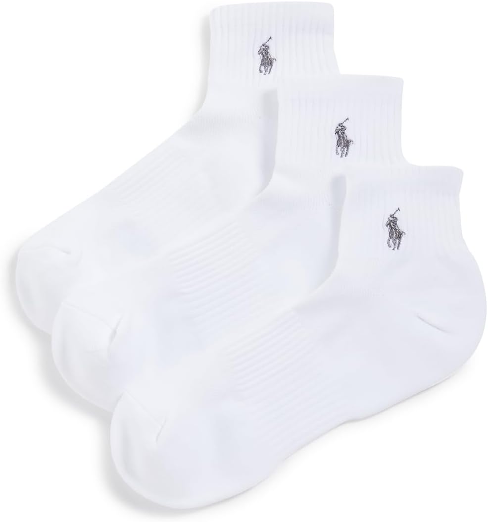 

POLO RALPH LAUREN Мужские Tech Athletic носки с поддержкой щиколотки и амортизацией свода стопы (3 пары), White