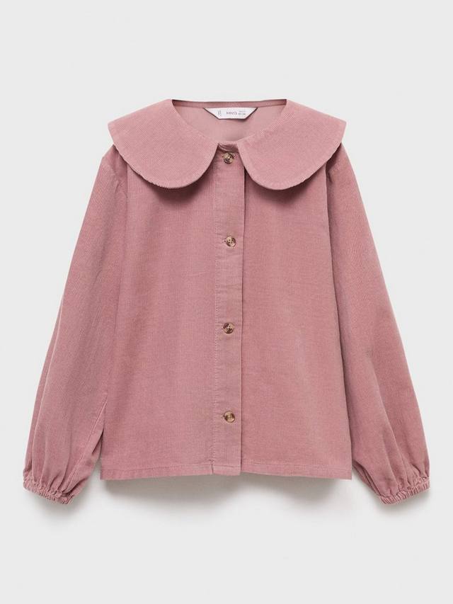 

Детская блузка Tipy с длинными рукавами и воротником Peter Pan из вельвета Mango, Pink