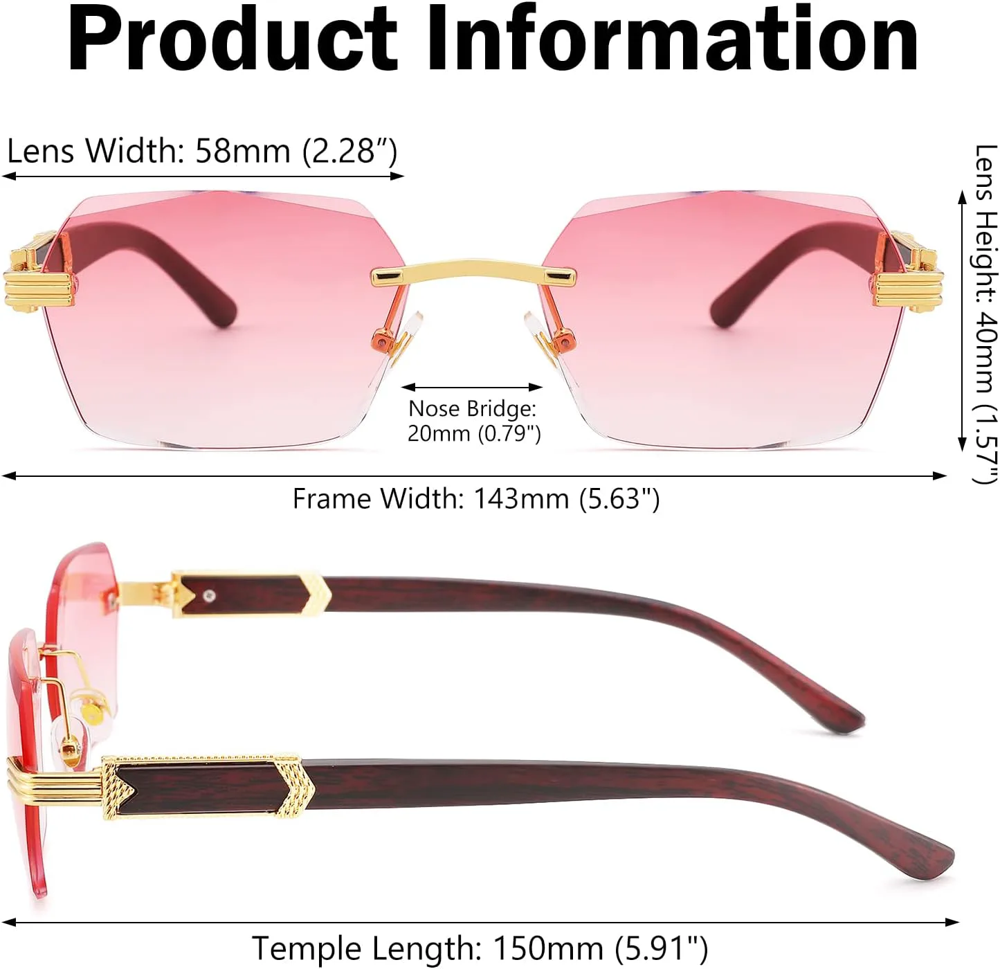 

COASION Модные солнцезащитные очки без оправы для женщин и мужчин в стиле ретро Y2k, квадратные солнцезащитные очки с тонировкой, A4 Gold / Gradient Pink