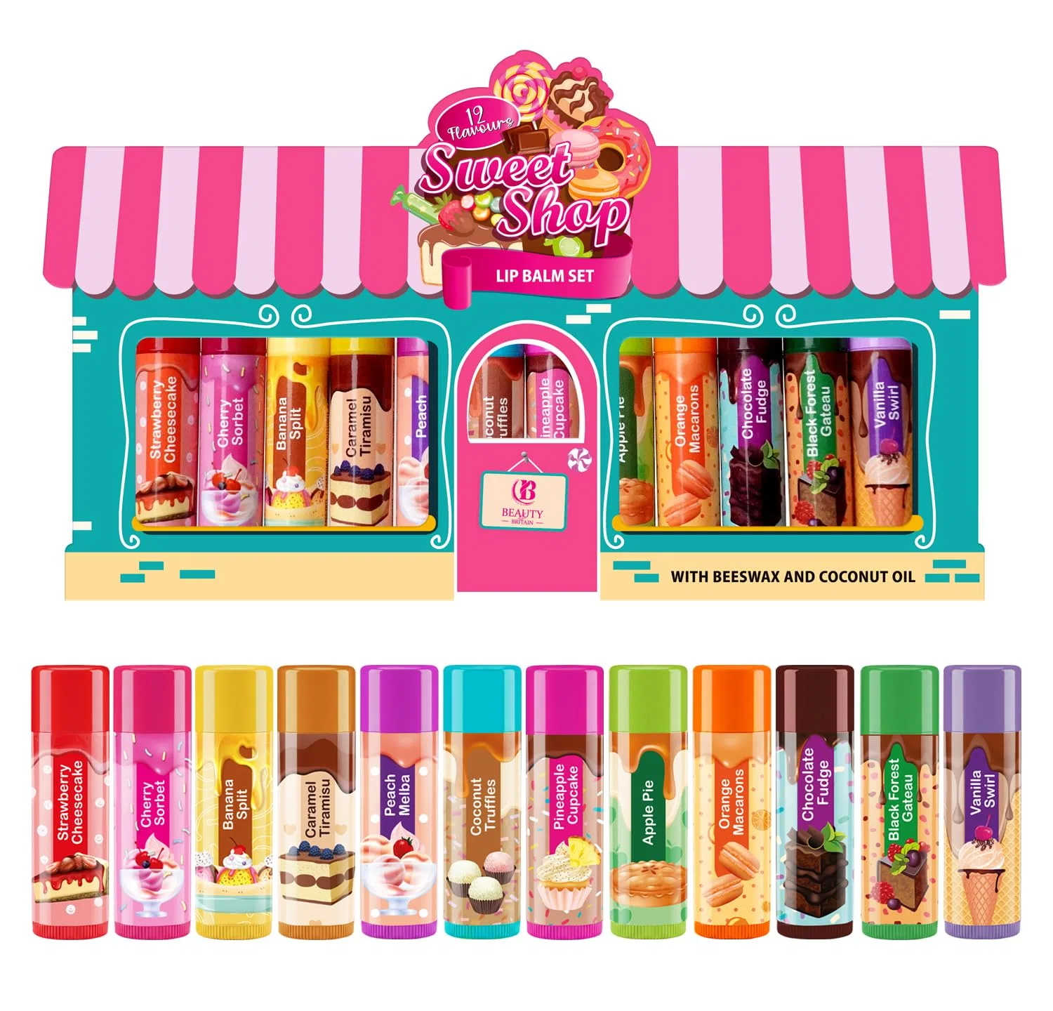 Детский набор бальзамов для губ Sweet Treats с 12 ароматами от Beauty4Britain Beauty4Britain