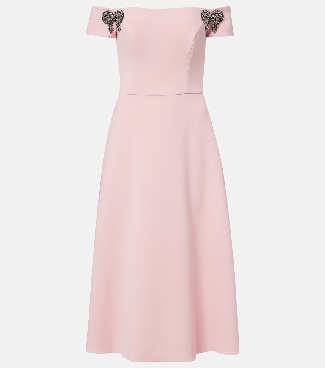 

Платье миди с открытыми плечами, декорированное Carolina Herrera, Blossom Pink