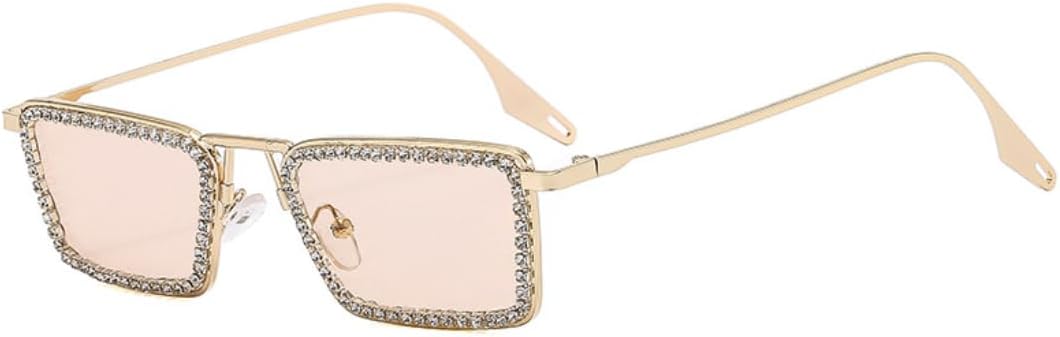 

Солнцезащитные очки для мужчин и женщин - защита UV400 - небольшая металлическая оправа, прозрачные линзы, для занятий спортом на открытом воздухе и вождения DSVIGF, Gold Champagne