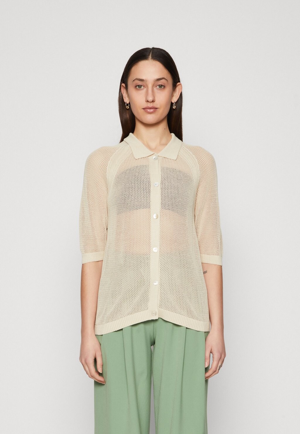 

Блуза-рубашка VMLEXSUNMESH 2/4 BUTTON Vero Moda, цвет oatmeal