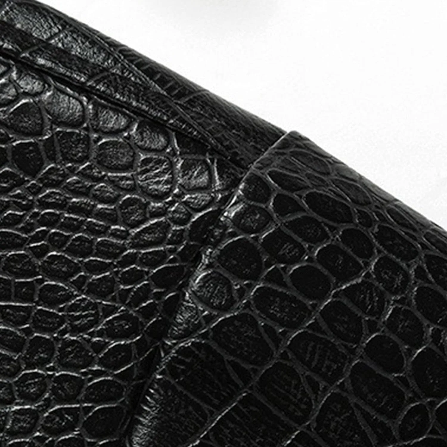 Кожаная куртка мужская Croco Printed, мотоциклетная, на кнопках, воротник стойка, молния, PU Generic, черный — фото 4