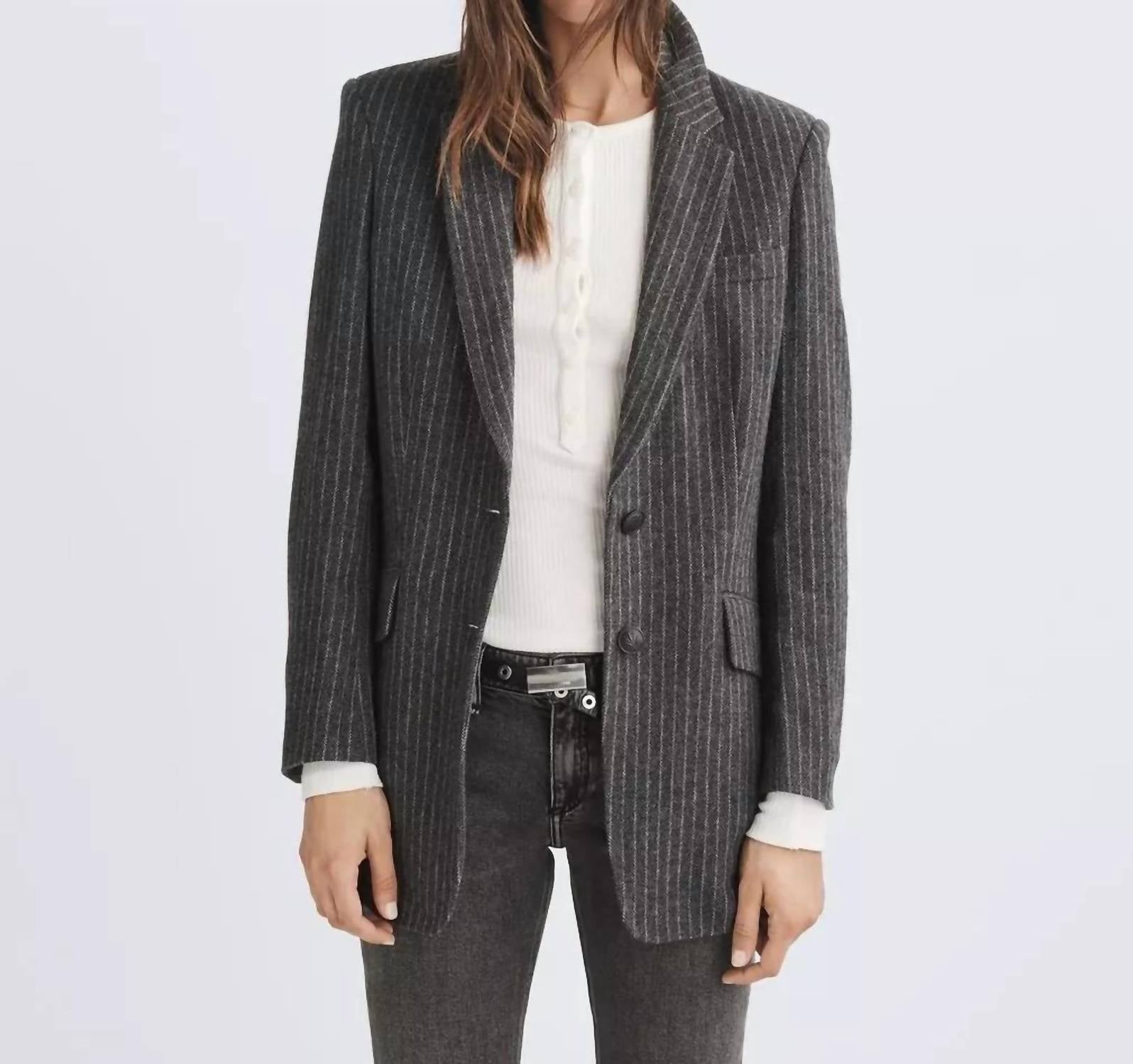 

Итальянский шерстяной блейзер Charles в серую полоску Rag & bone, серый