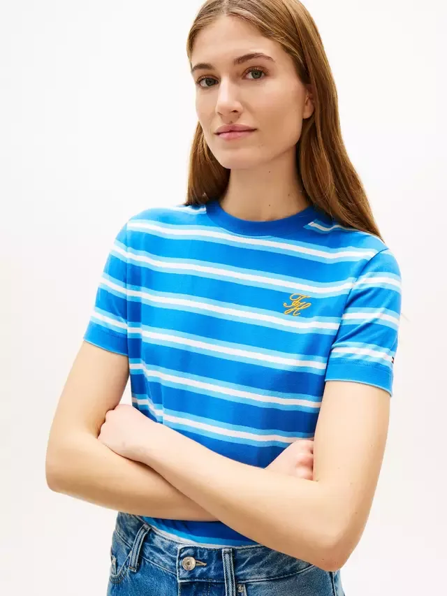 Футболка с полосатым логотипом, синяя Tommy Hilfiger — фото 4