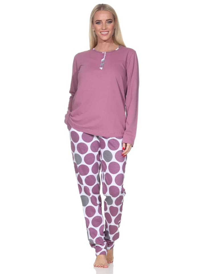 

NORMANN Пижама с длинными рукавами и узором в горошек цвета античной розы