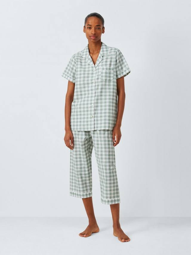 

Комплект пижамы Gingham укороченный John Lewis, Khaki/Ivory