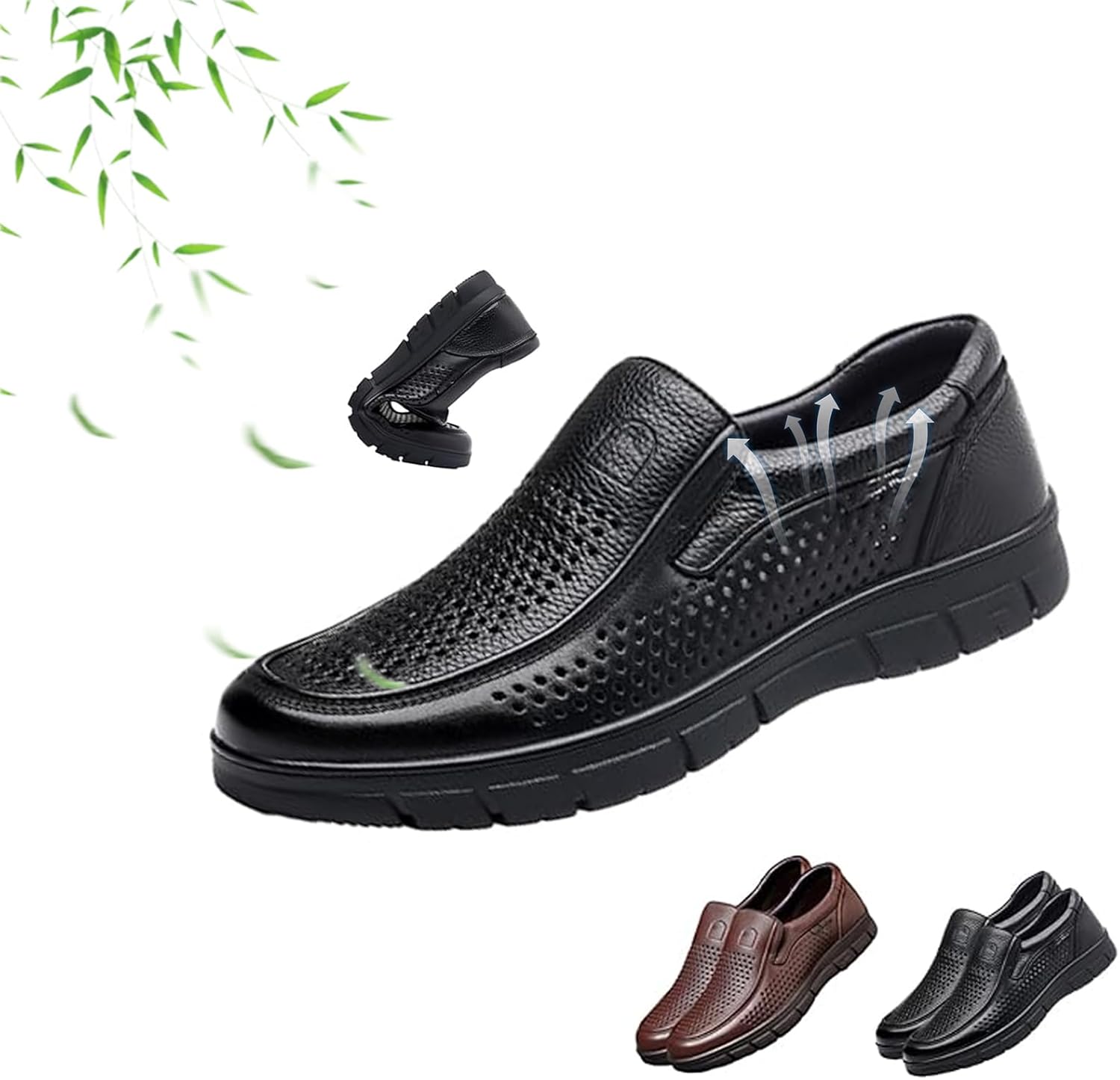 

Дышащие мужские кожаные туфли в стиле бизнес-кэжуал, летние легкие сетчатые мягкие кожаные мокасины без шнурков, противоскользящие туфли для вождения Wxdstw, черный