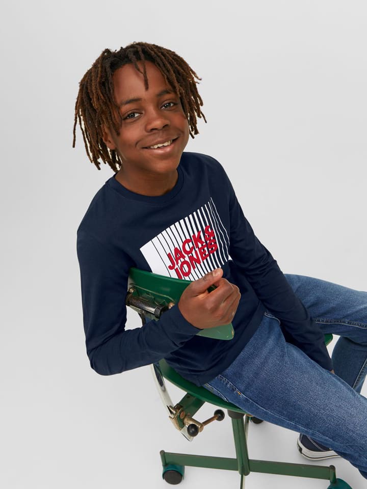 JACK & JONES Junior Футболка с длинными рукавами темно-синего цвета — фото 2