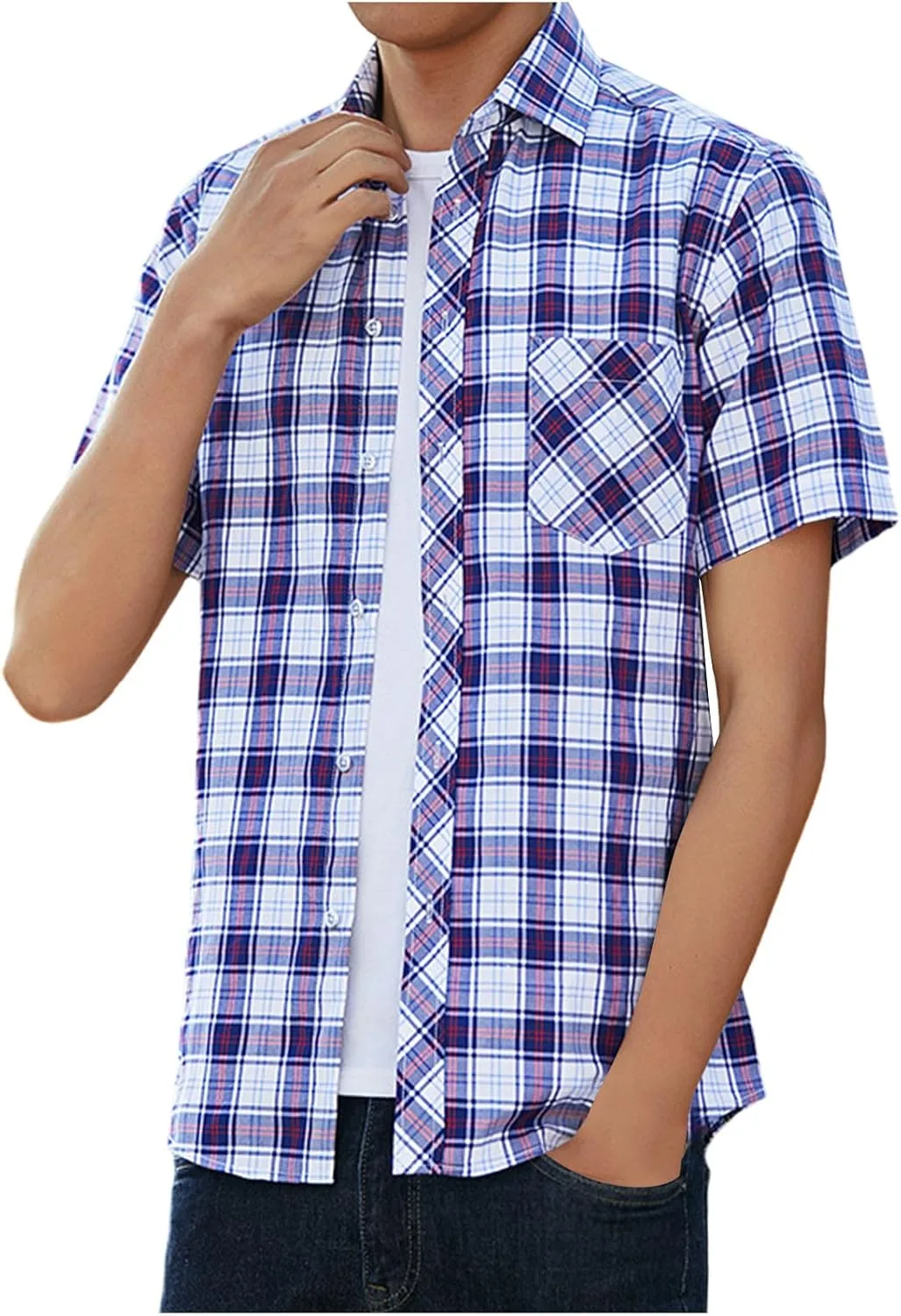 

Мужская рубашка в стиле casual, свободного кроя, в клетку, с коротким рукавом Uillui