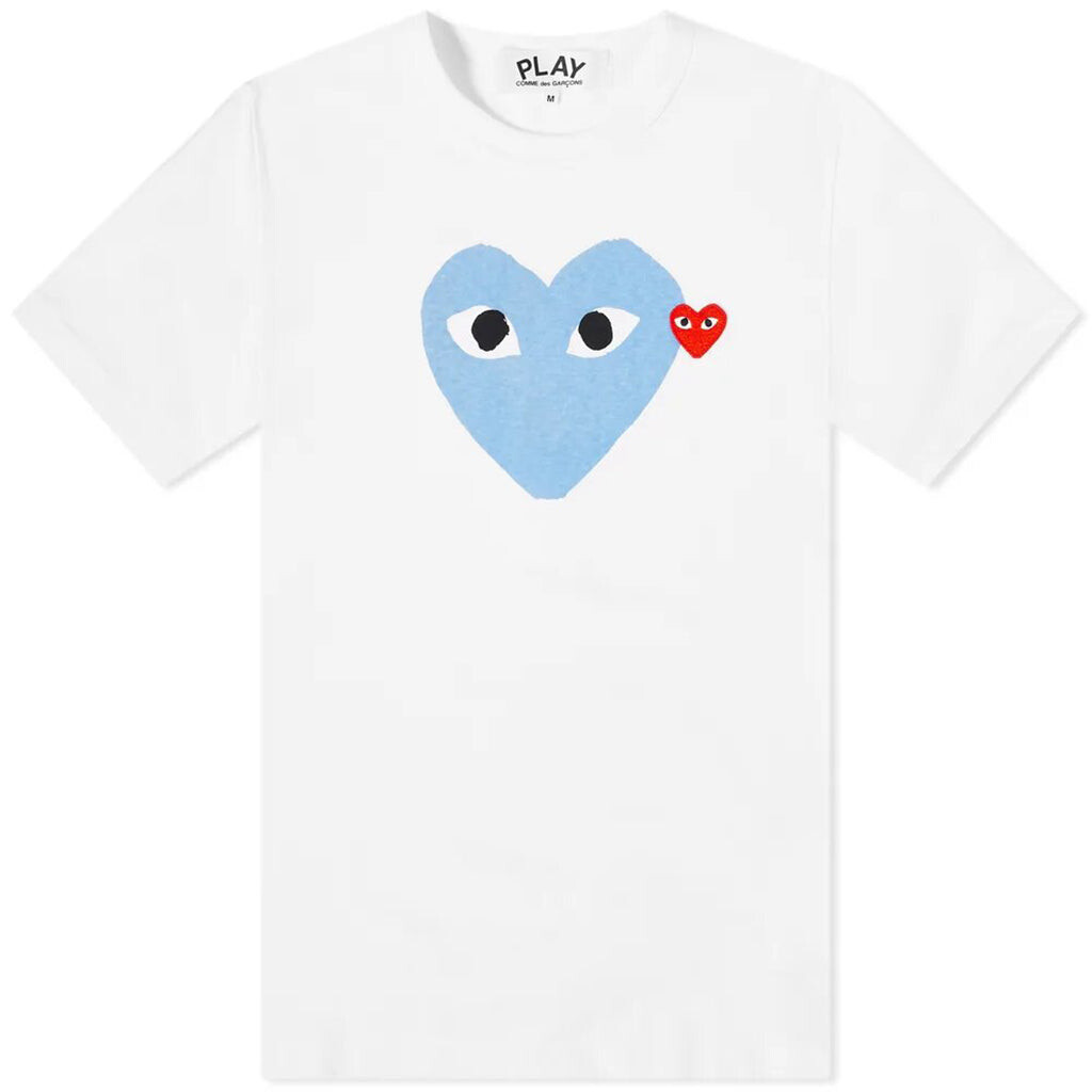 

Синяя футболка с двумя сердцами Comme Des Garcon, белый