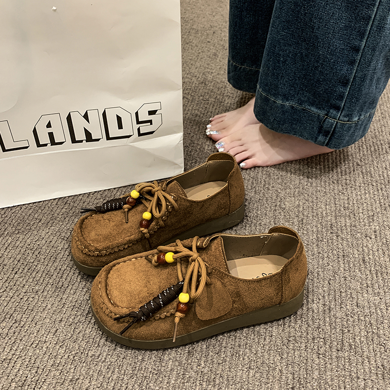 WUJI Полностью закрытые ботинки в стиле Birkenstock повседневные шнурованные гоммино лоферы с низким подъемом без подкладки верблюжий, цвет Camel — фото 2