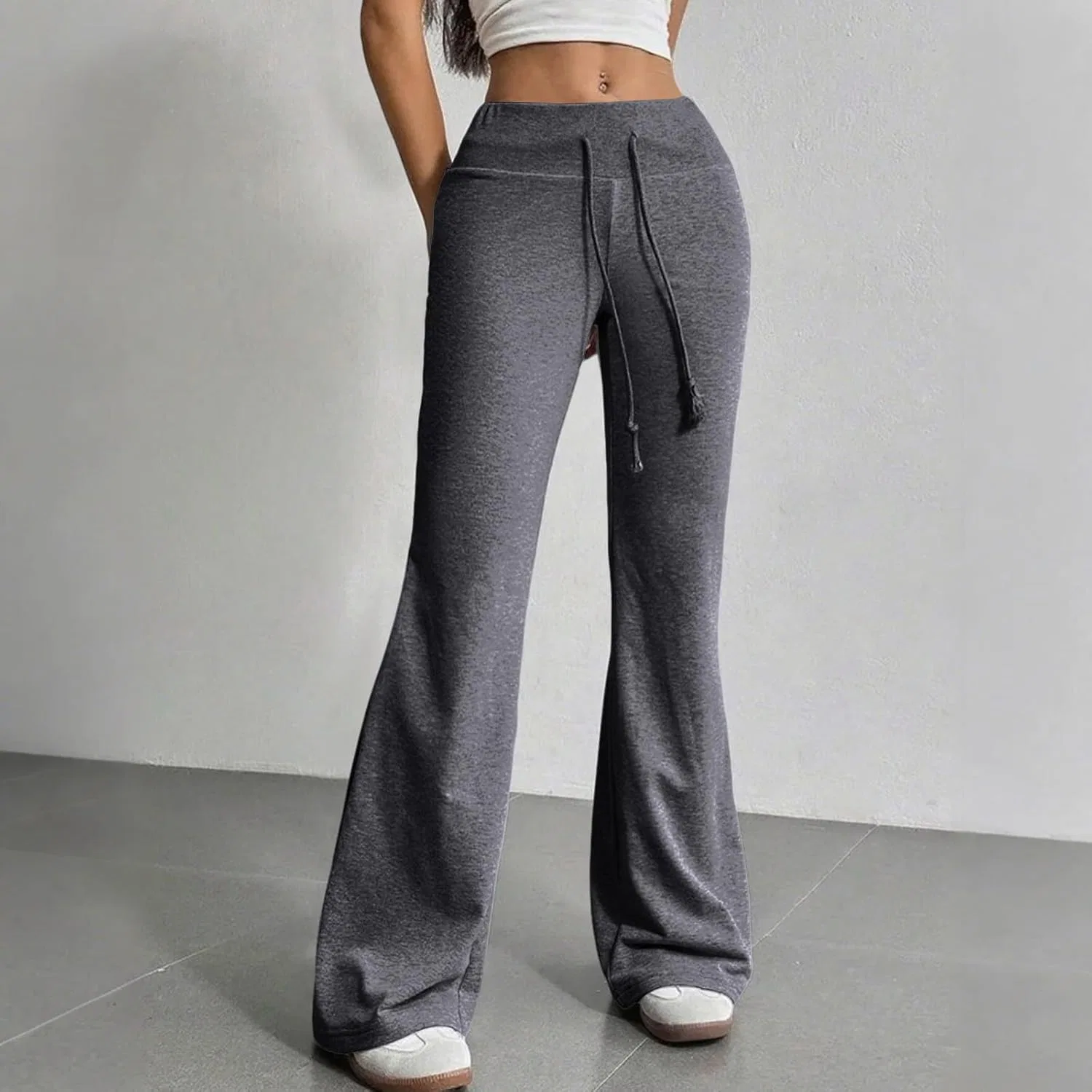 Спортивные леггинсы клеш с завязкой, Generic, J004- Dark Gray — фото 2