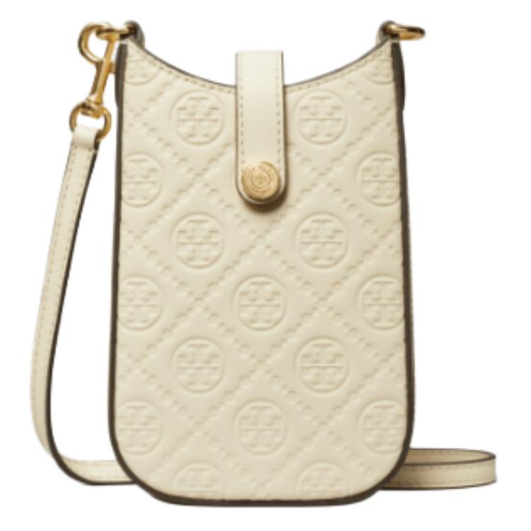 

TORY BURCH Текстурированный кожаный чехол для телефона через плечо женский светло-кремовый белый