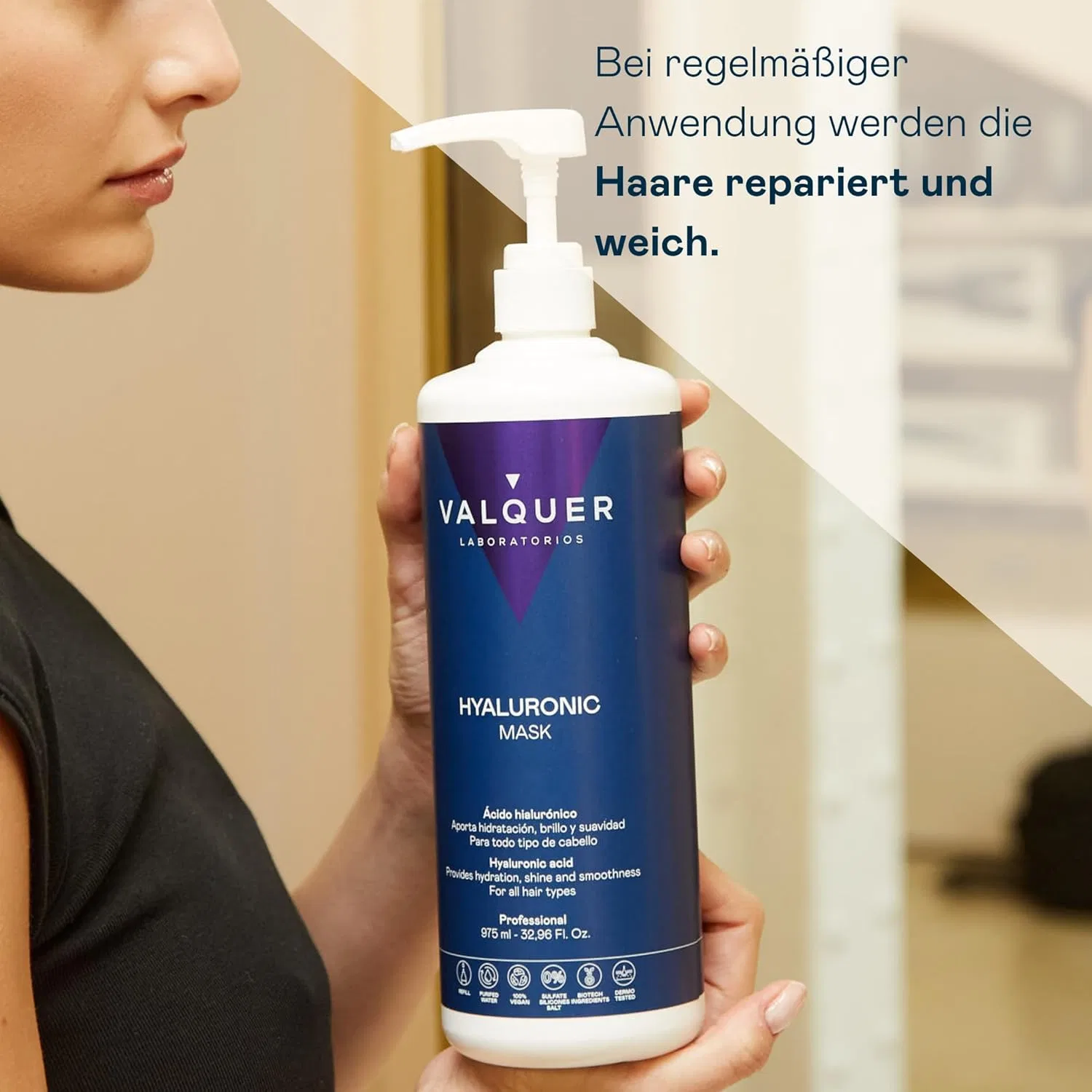 Увлажняющая маска для волос Valquer Hyaluronic с гиалуроновой кислотой, 975 мл Valquer Laboratorios — фото 3
