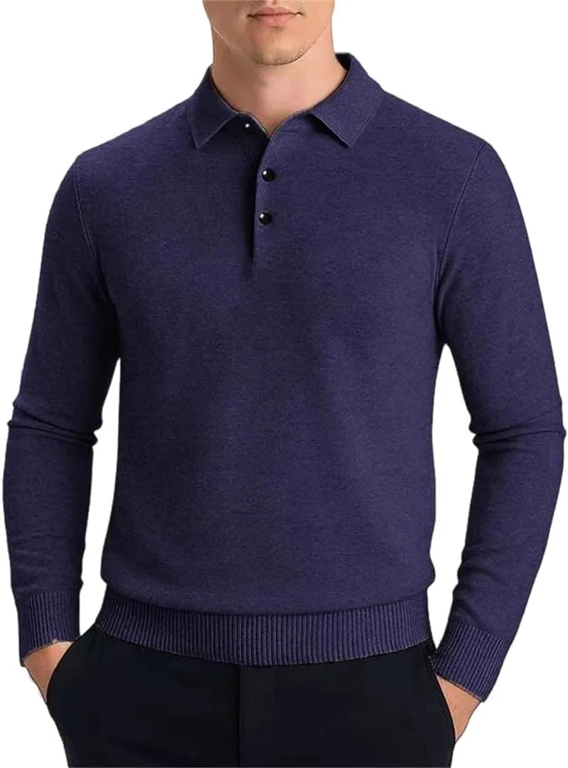 Мужской повседневный вязаный пуловер с отложным воротником Slim Fit