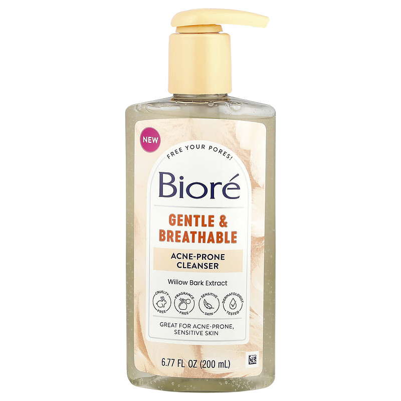 

Biore, Gentle & Breathable, очищающее средство против акне, без отдушек, 200 мл (6,77 жидк. Унции)