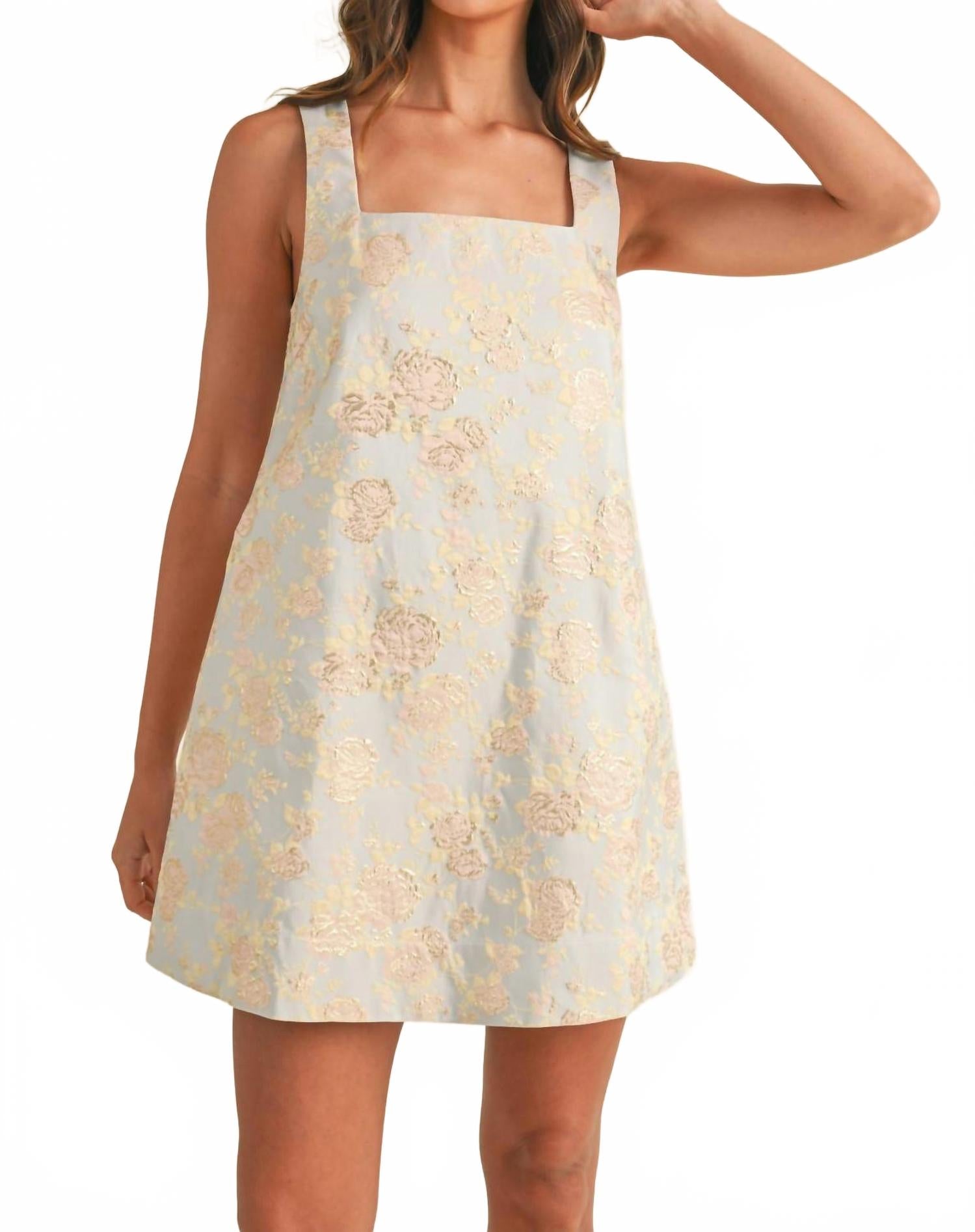 

Светло-голубое цветочное жаккардовое мини-платье MABLE