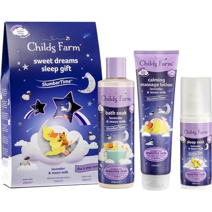 

Подарочный набор Childs Farm Slumber Time Sleep «Сладкие сны, лаванда и лунное молоко» Подходит для новорожденных с сухой, чувствительной и склонной к экземе кожей.