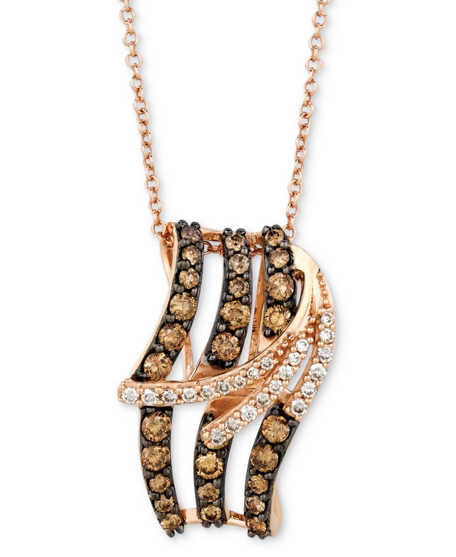 

Подвеска-колье Шоколадный бриллиант (5/8 карата) и Ванильный бриллиант (1/8 карата) с абстрактным вихревым узором, 45 см, из 14-каратного розового золота Le Vian, 14K Strawberry Gold Pendant