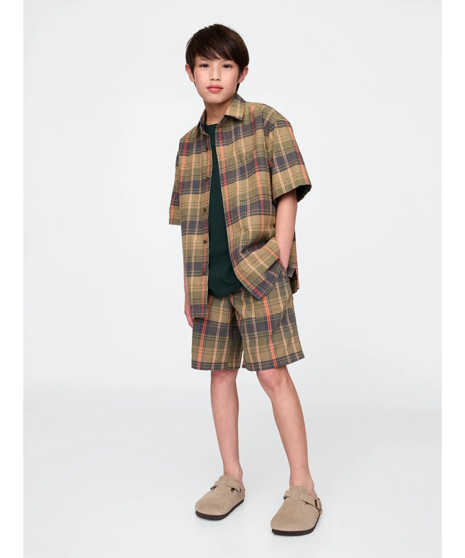 (K) Шорты из клетчатой парусины с удобной талией (детские) GAP, NEUTRAL_PLAID — фото 2