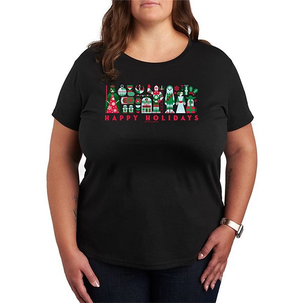 

Футболка с новогодним принтом в скандинавском стиле Plus size Star Wars, Black