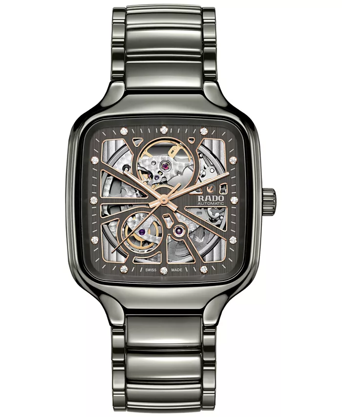 

Унисекс-часы Swiss Automatic True Square Open Heart с бриллиантами (0,1 карат) на сером керамическом браслете, 38 мм Rado