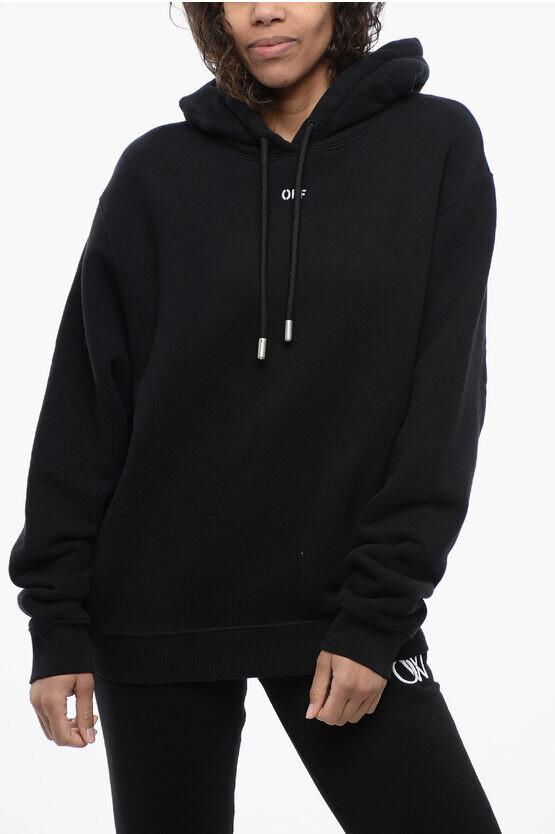 

Худи из матового хлопка с вышивкой на спине Off-White, черный