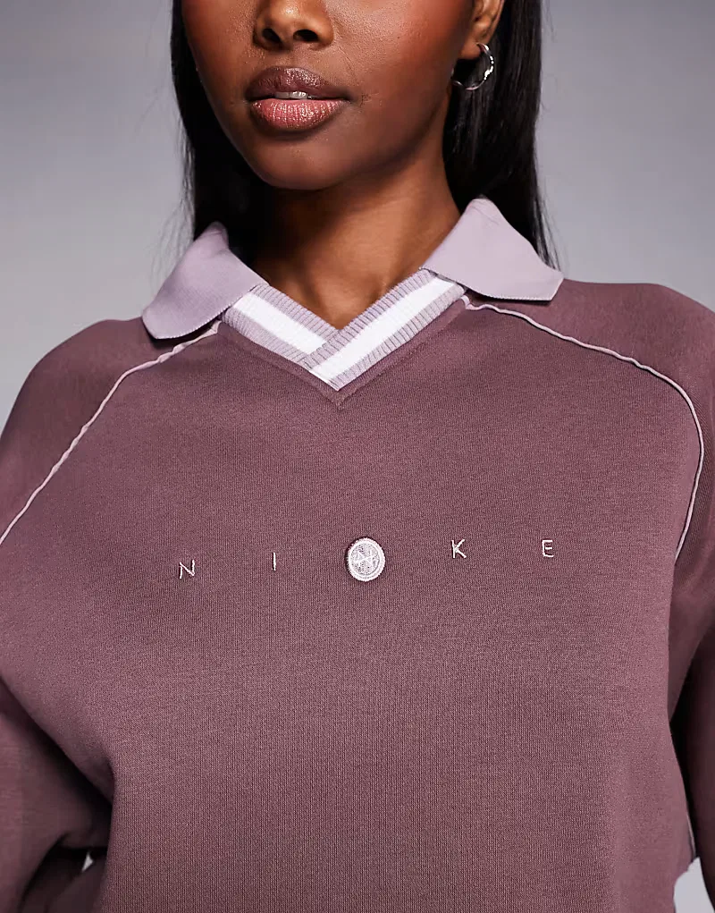 Флисовая рубашка-поло Nike Phoenix Fleece оверсайз, фиолетовый — фото 4