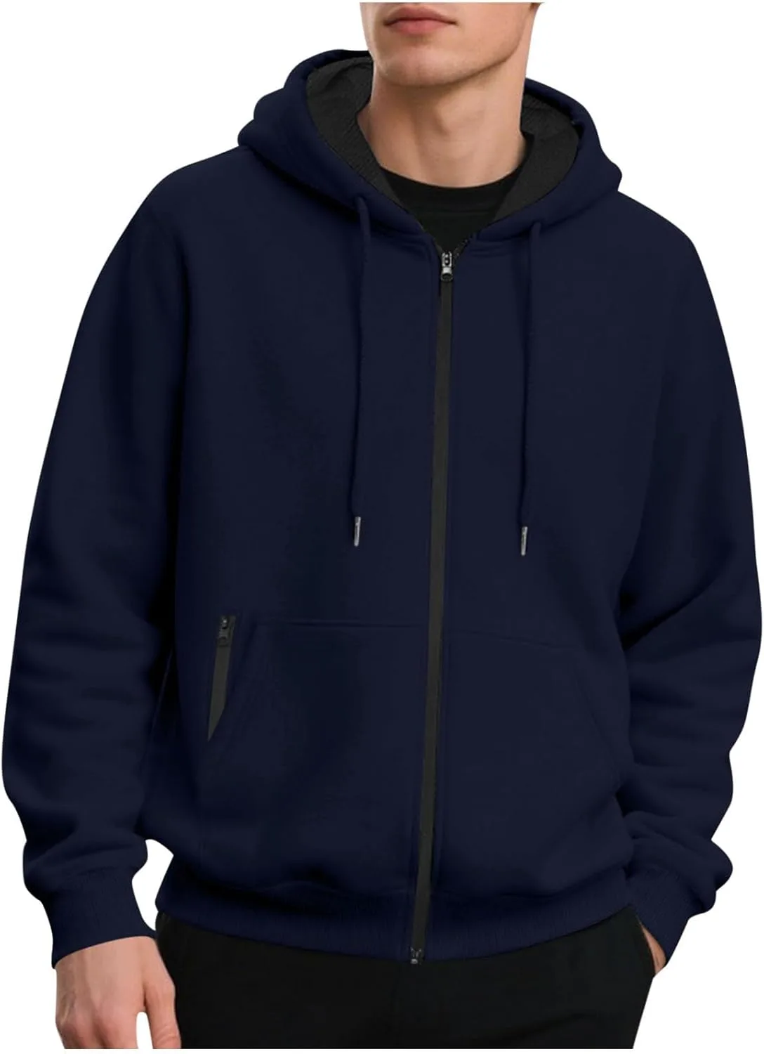 

Мужская флисовая толстовка с капюшоном и карманами, на молнии