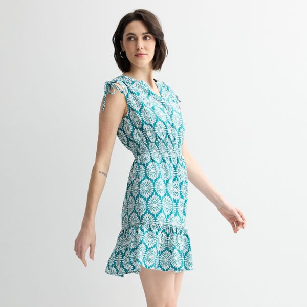 

Женское платье-хенли с завязками на плечах Sonoma Goods For Life, цвет teal geo sun