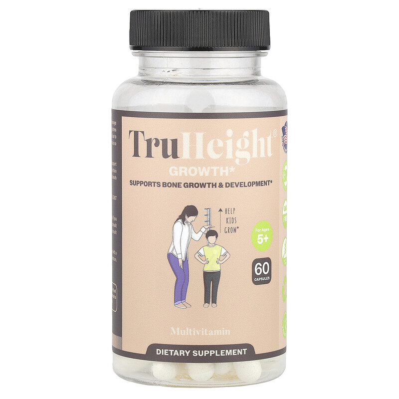 

TruHeight, Growth, мультивитамины для детей от 5 лет, 60 капсул