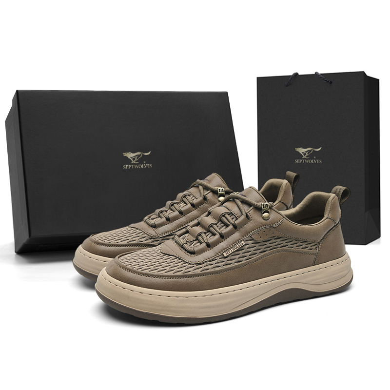 

SEPTWOLVES Низкие скейтерские кроссовки мужские хаки, цвет Khaki (Standard Leather Shoe Size)