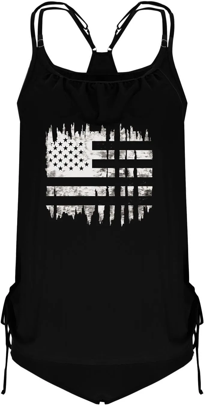 Женский купальник American Flag Print двухсоставный скромный танкини 4th of July патриотический Generic, черный — фото 4