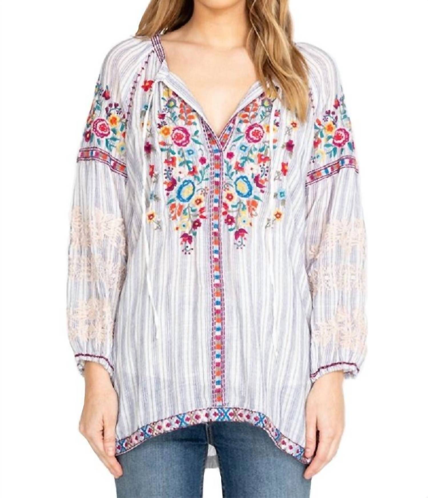 

Блуза Allegra в деревенском стиле с полосатым принтом Johnny Was, Stripe Print