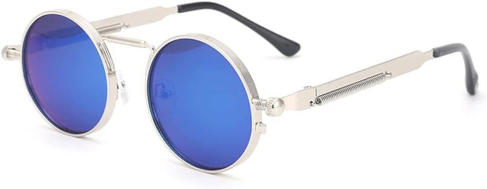 

Мужские солнцезащитные очки, женские солнцезащитные очки в стиле ретро-панк, круглая металлическая оправа, цветные линзы, модные очки для вождения, защита от ультрафиолета UV400 KTUCN, Silver Blue