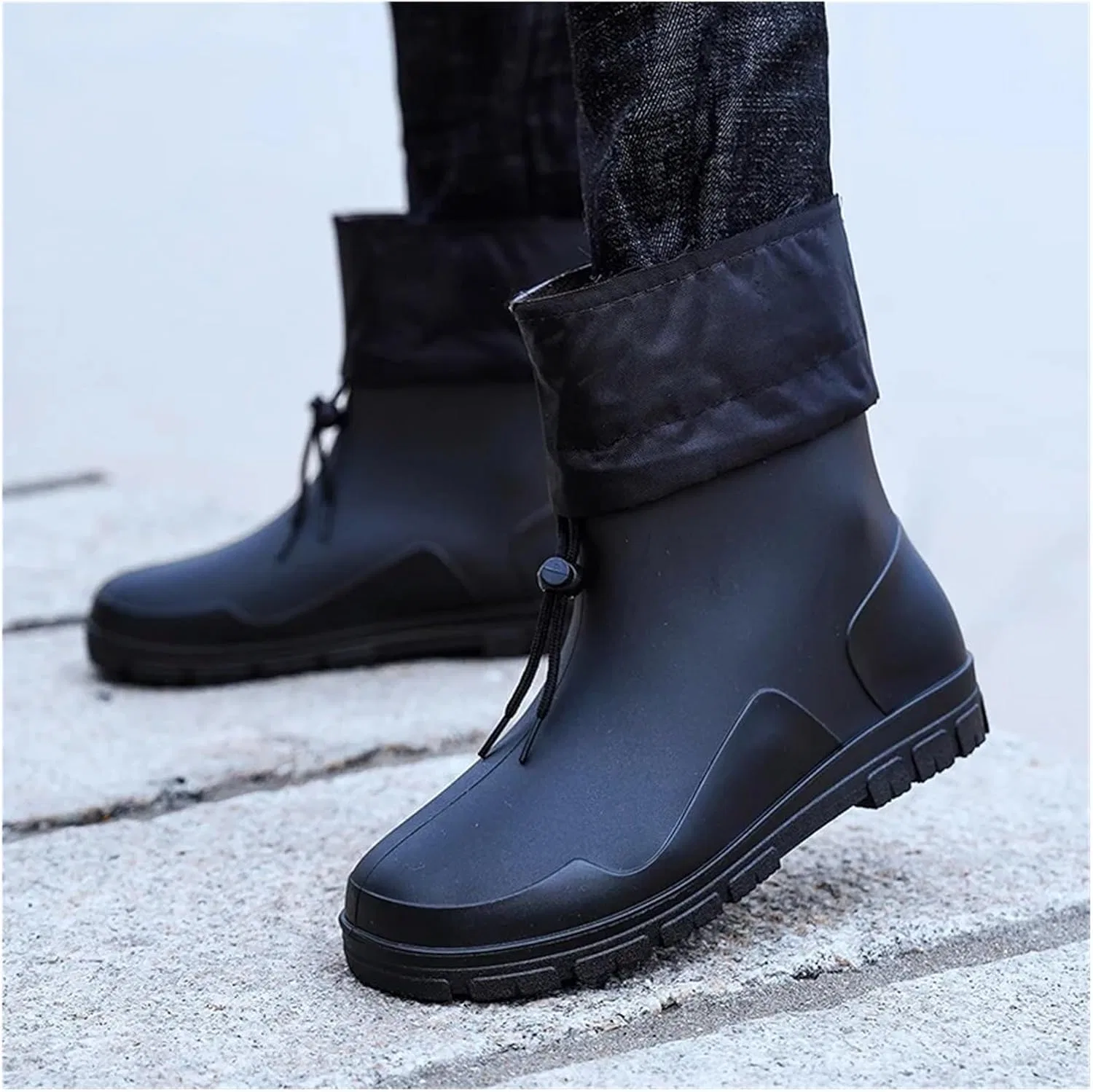 Мужские резиновые сапоги Wellies, закрытые, водонепроницаемые, средней высоты, нескользящие, на шнуровке, для работы в саду L6NqIAG, Black — фото 4