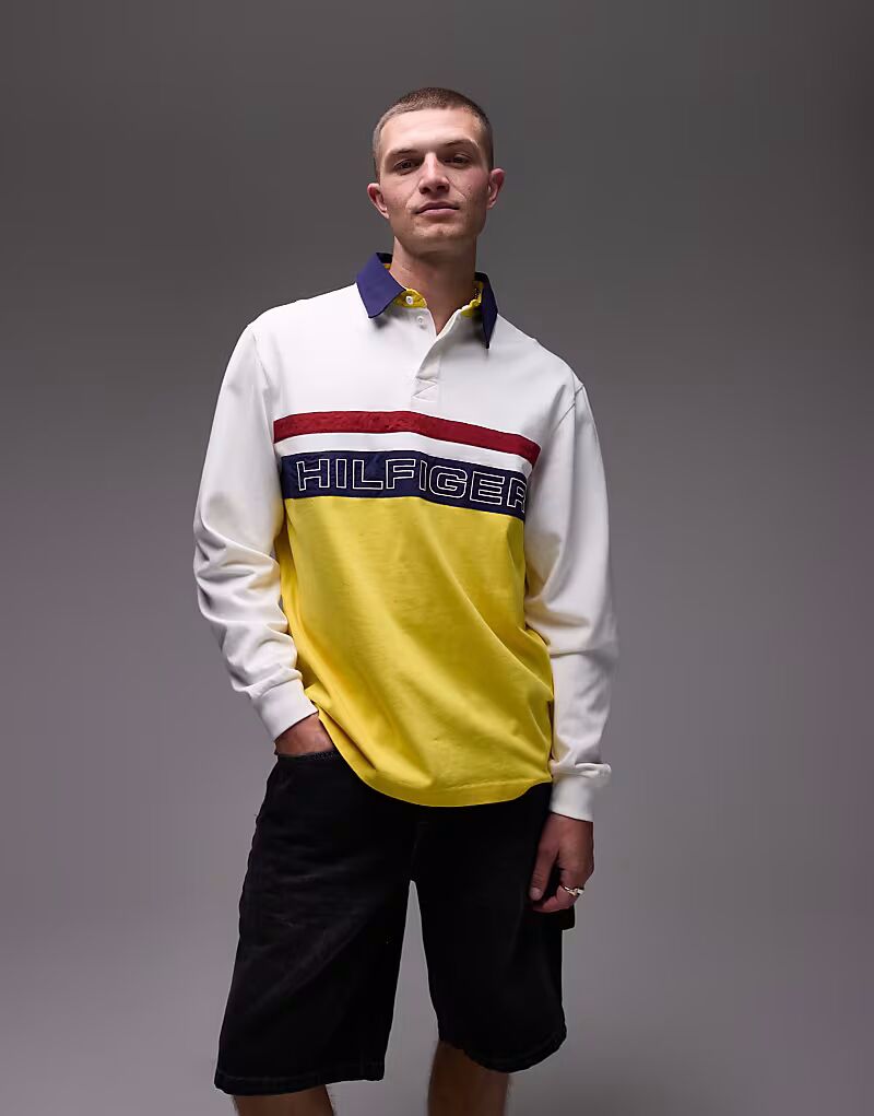 

Рубашка поло Tommy Hilfiger для парусного спорта и регби в белом и желтом цветах